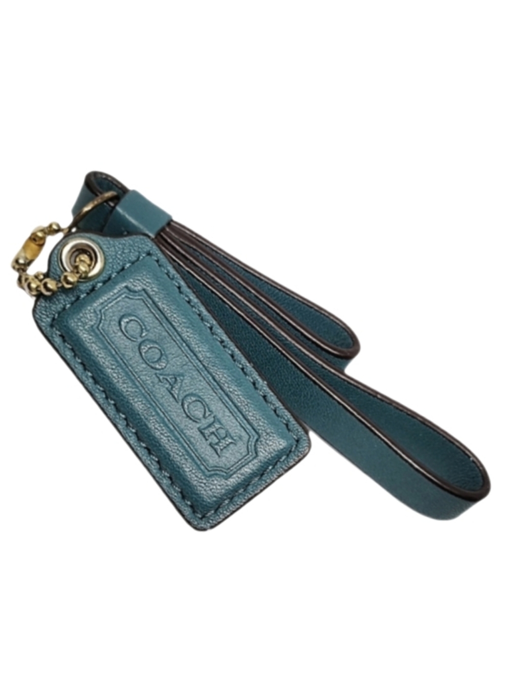 🧞 Coach Y2K Aquamarine Leather Hangtag Bag Charm Fob Keychain Zipper Pull Tag